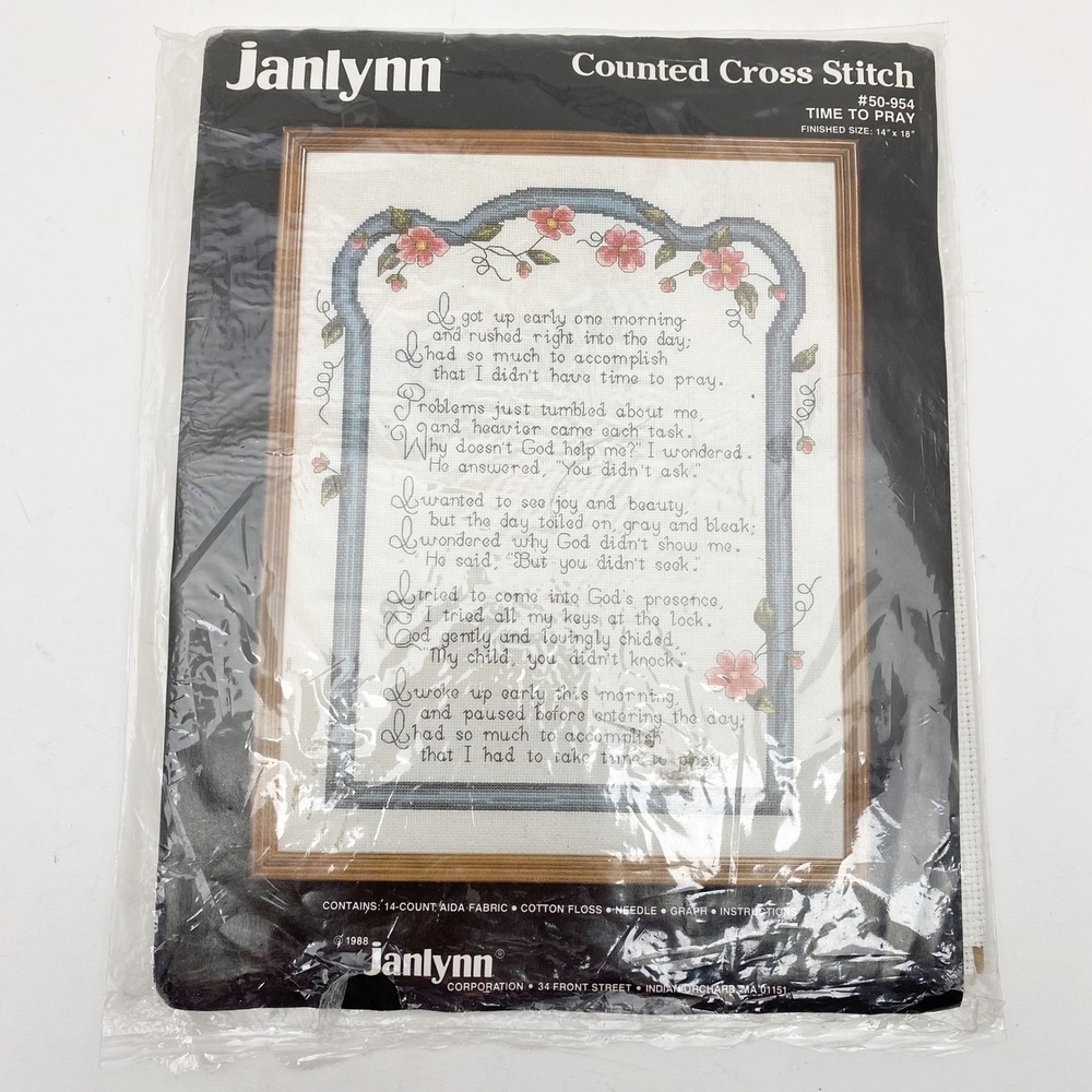 Janlynn Time to Pray Floral Religious Poem Cross Stitch Kit 14x18 Multi